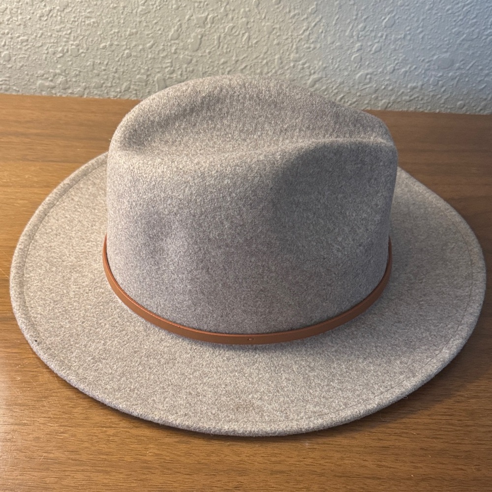 Gray Felt Fedora Hat with Brown Band